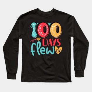 100 Days Flew By 100 Days of School Gift for Teachers Kids Long Sleeve T-Shirt